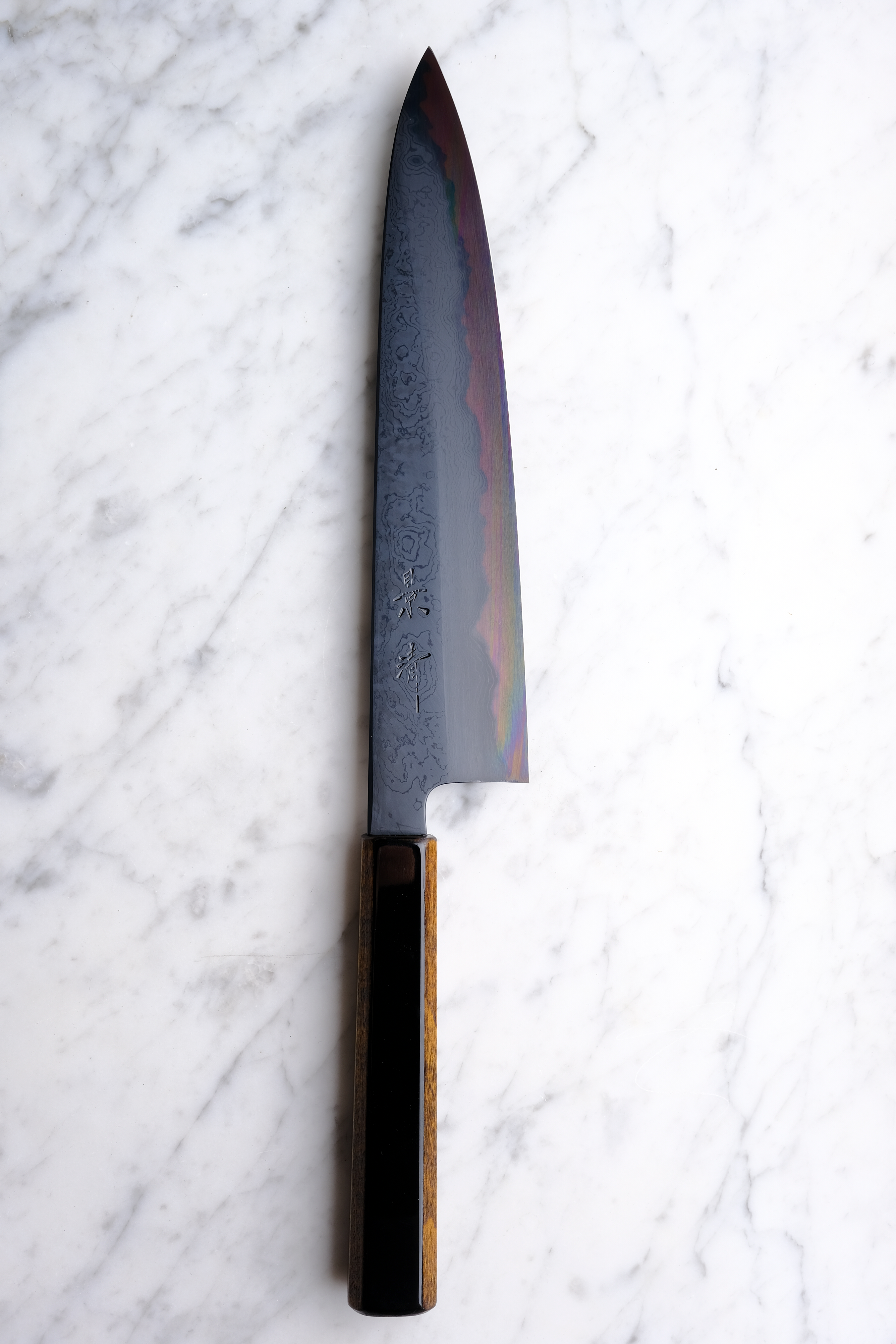 Kagekiyo - Blue #1 Black Damascus 240mm Gyuto - Akaro Handle