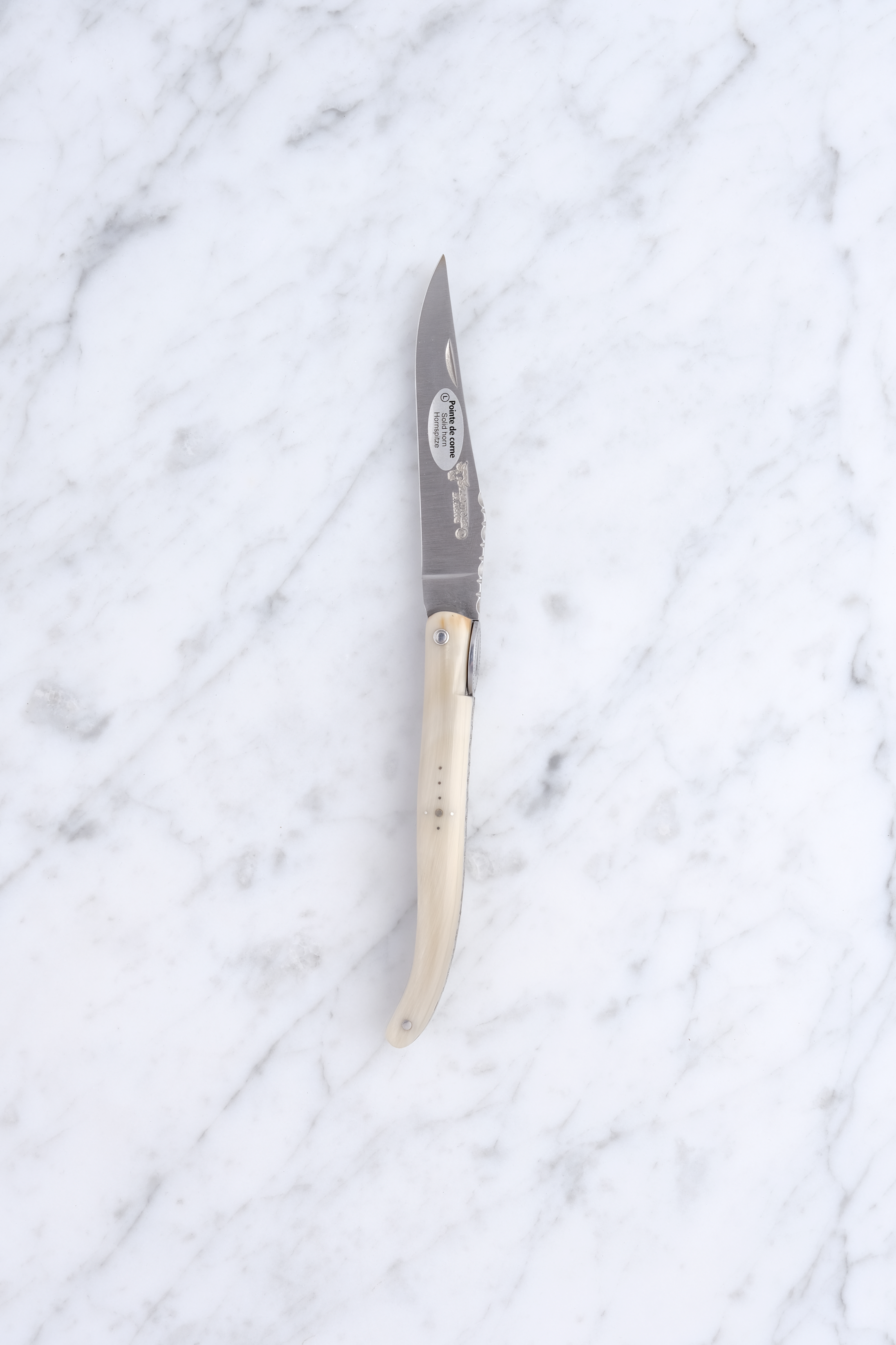 Laguiole Folding Knife 12cm - Steel from the Eiffel Tower / White Buffalo Horn