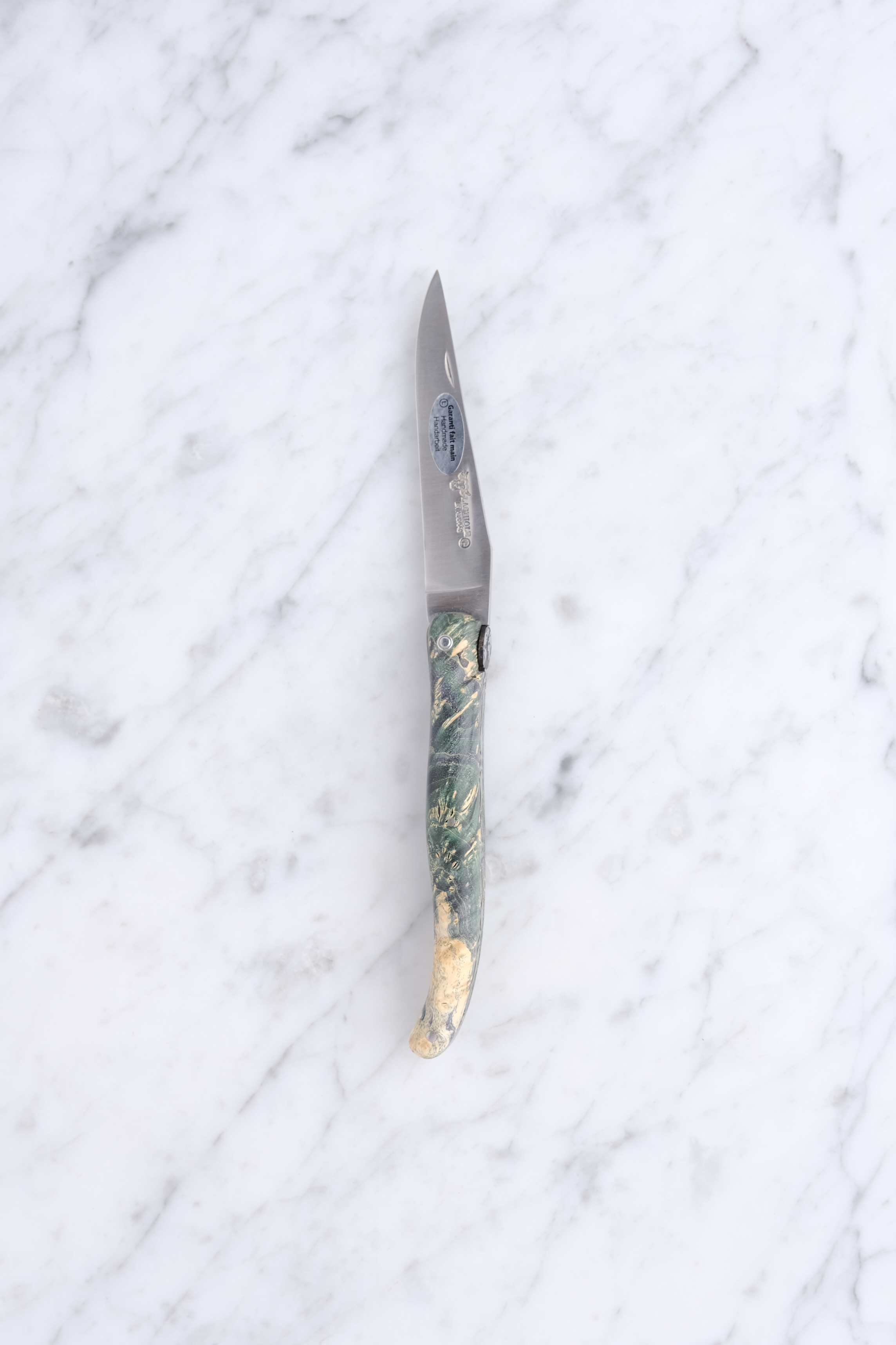 Laguiole Folding Knife 12cm - Green Stabilized Poplar Burl (Earth Theme)
