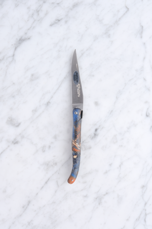 Laguiole Folding Knife 12cm - Blue Stabilized Poplar Burl (Earth Theme)
