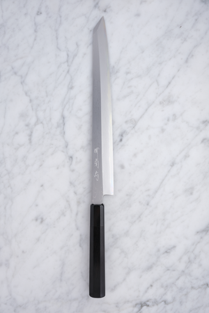 Sakai Kikumori Damascus White #1 Ebony - 300mm Kiritsuke Yanagiba