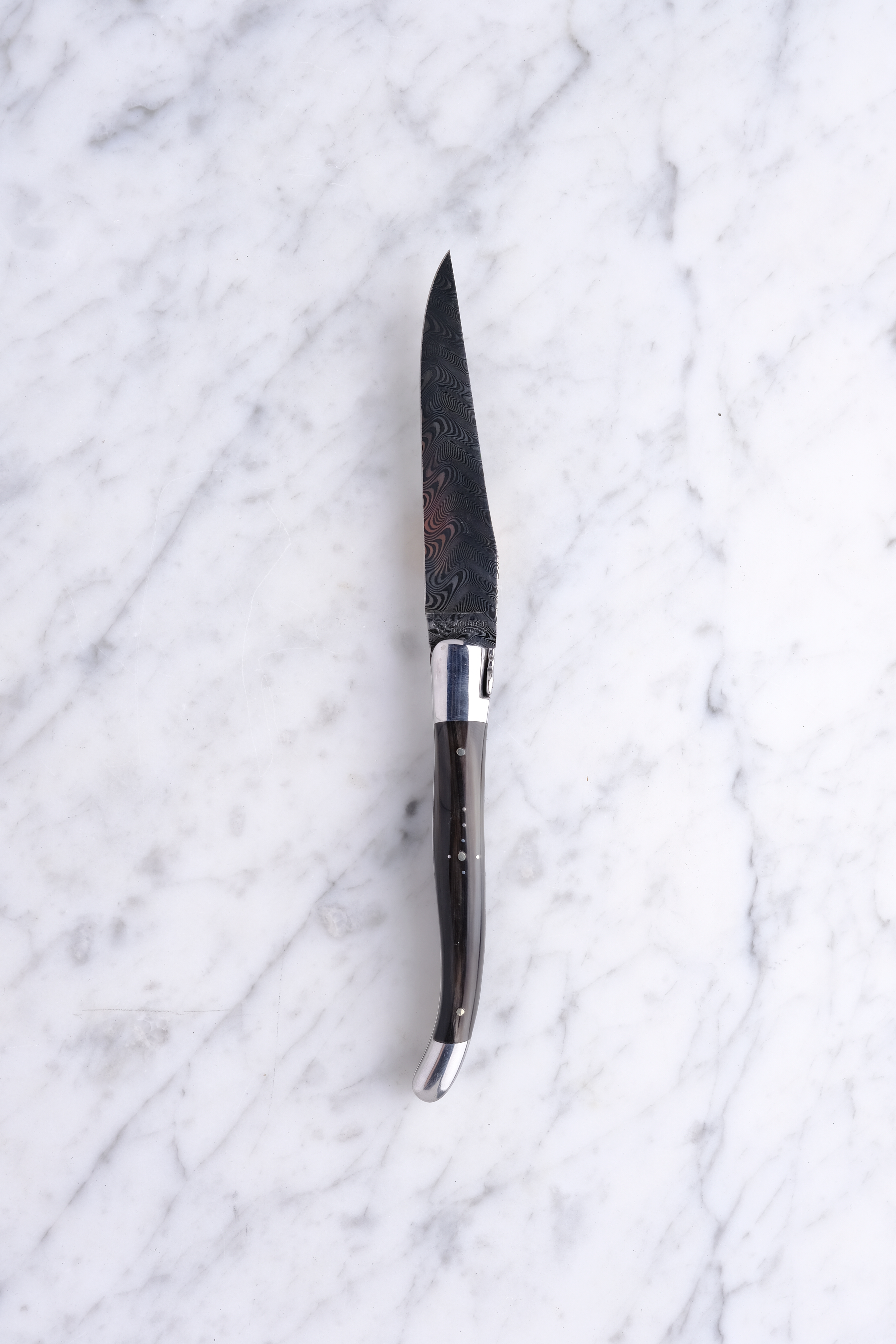Laguiole Folding Knife 12cm - Inox RF Damascus - Point de corne